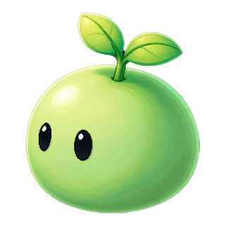 Vel, the tier 1 Plant monster, a green bud with a leaf sprout.