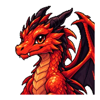 Xarravok, a red dragon with spread wings.